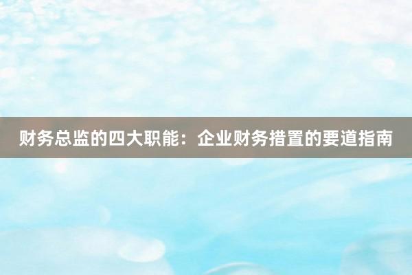 财务总监的四大职能：企业财务措置的要道指南